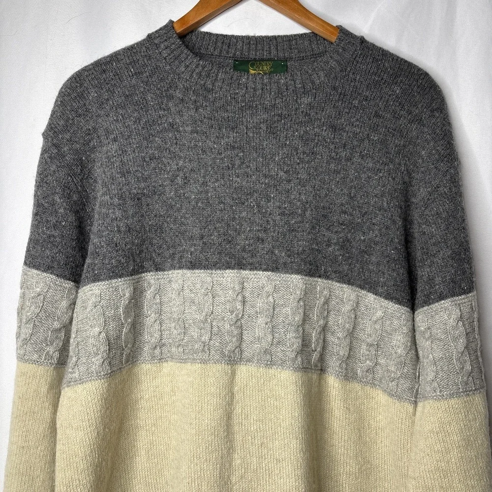 Vtg Country Squire By Jantzen Men's L Color Block Neutral Wool Sweater USA‎